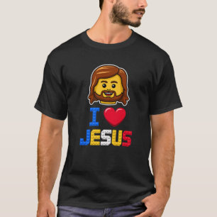 Camiseta Amo a Jesús Maestro Constructor Ladrillos Bloques 