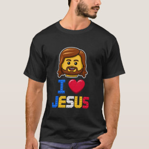 Camiseta Amo a Jesús Maestro Constructor Ladrillos Bloques 