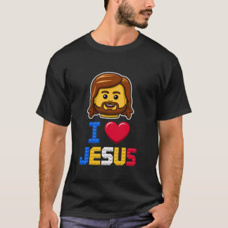 Camiseta Amo a Jesús Maestro Constructor Ladrillos Bloques 