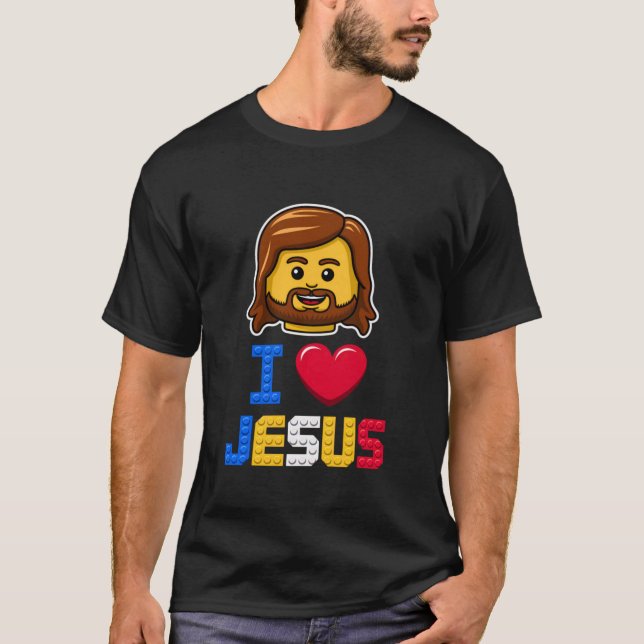Camiseta Amo a Jesús Maestro Constructor Ladrillos Bloques  (Anverso)