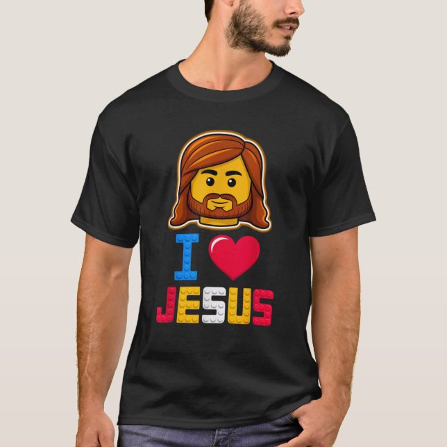 Camiseta Amo a Jesús Maestro Constructor Ladrillos Bloques (Anverso)