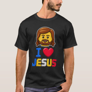 Camiseta Amo a Jesús Maestro Constructor Ladrillos Bloques 
