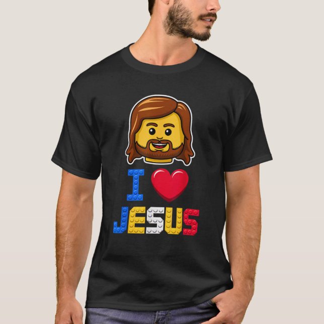 Camiseta Amo a Jesús Maestro Constructor Ladrillos Bloques  (Anverso)