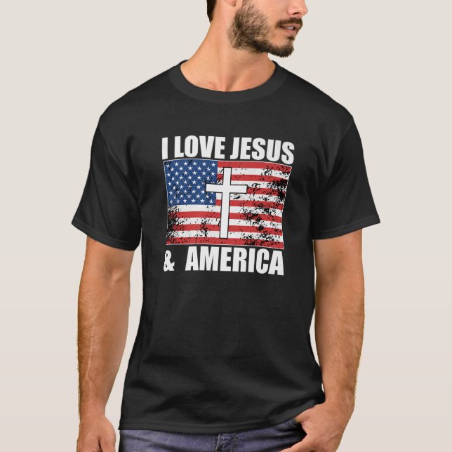 Camiseta Amo A Jesús Y A Estados Unidos Bandera Bandera Cri (Anverso)