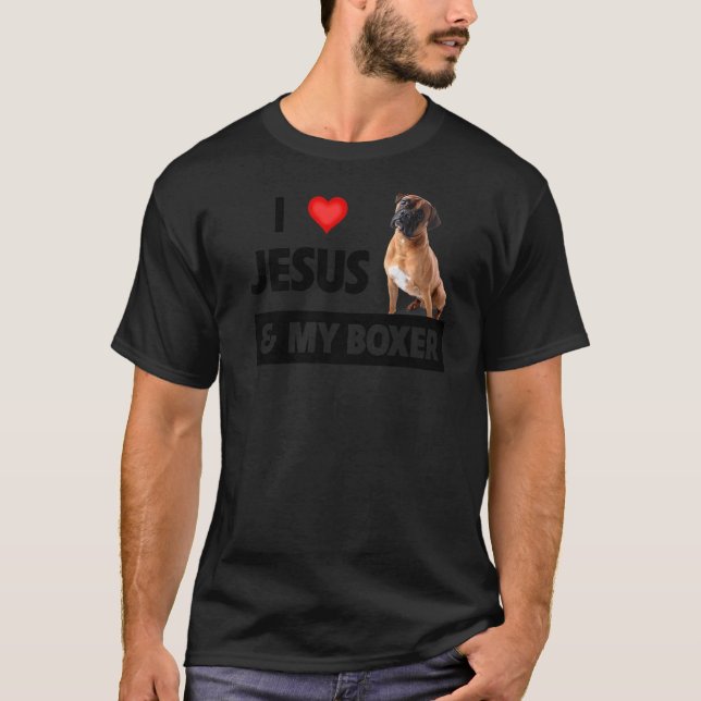 Camiseta Amo A Jesús Y A Mi Boxeador Mamá Papá Mascota Padr (Anverso)