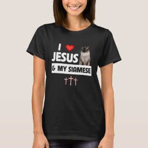Camiseta Amo a Jesús y a mi gato siamés gatito cristiano