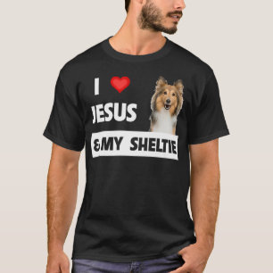 Camiseta Amo a Jesús y a mi perro Sheltie Mamá Papá Shetlan