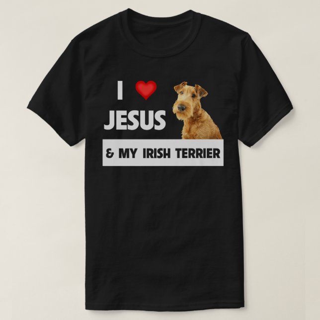 Camiseta Amo a Jesús y a mi perro Terrier Irlandés Mamá Pap (Diseño del anverso)