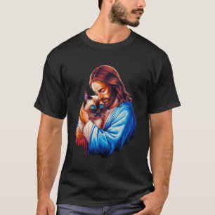 Camiseta Amo a Jesús y al gato siamés divertido Dios bendig