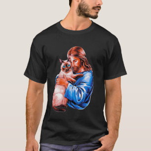 Camiseta Amo a Jesús y al gato siamés divertido Dios bendig