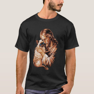 Camiseta Amo a Jesús y al gato siamés divertido Dios cristi