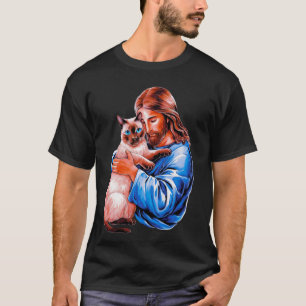 Camiseta Amo a Jesús y al gato siamés divertido Dios cristi