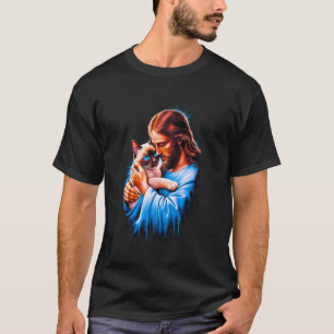 Camiseta Amo a Jesús y al gato siamés divertido Dios cristi