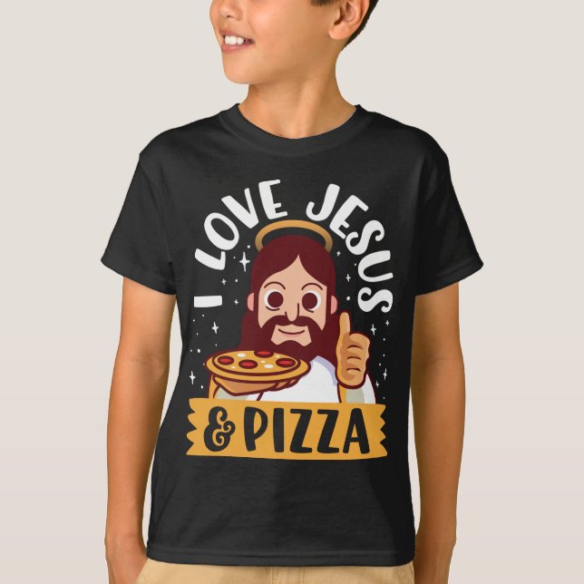 Camiseta Amo a Jesús y Pizza Pepperoni Personalizado cristi (Anverso)