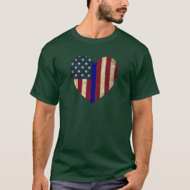 Camiseta Amo a la policía, delgada bandera azul del corazón
