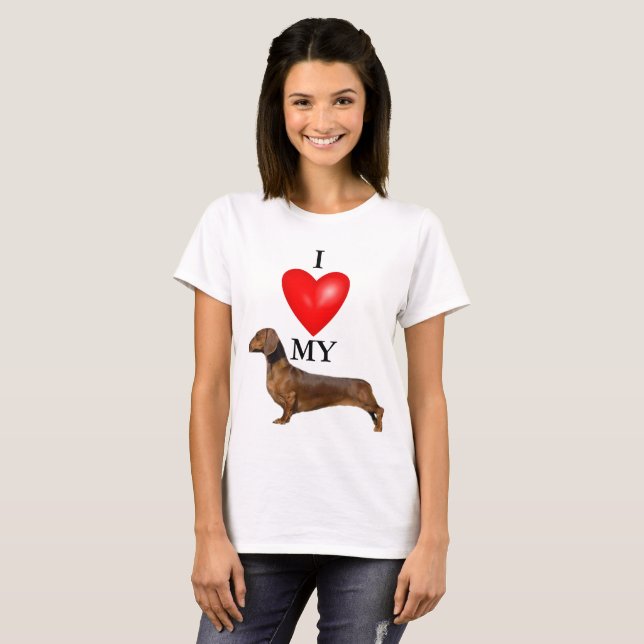 Camiseta Amo a las mujeres de Dachshund Red Heart (Anverso completo)