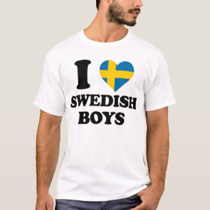 Camiseta Amo a los chicos suecos Diseño divertido de la ban