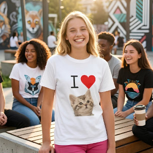 Camiseta Amo a los gatos Foto de gato personalizada para ni