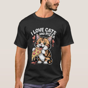 Camiseta Amo a los Gatos y Pizza Gato Divertido