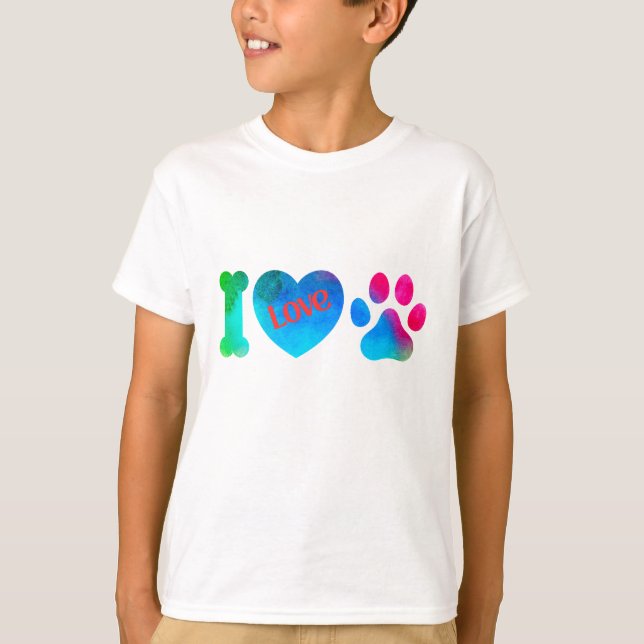 Camiseta "Amo a los perros" niños y jóvenes camisetas, (Anverso)