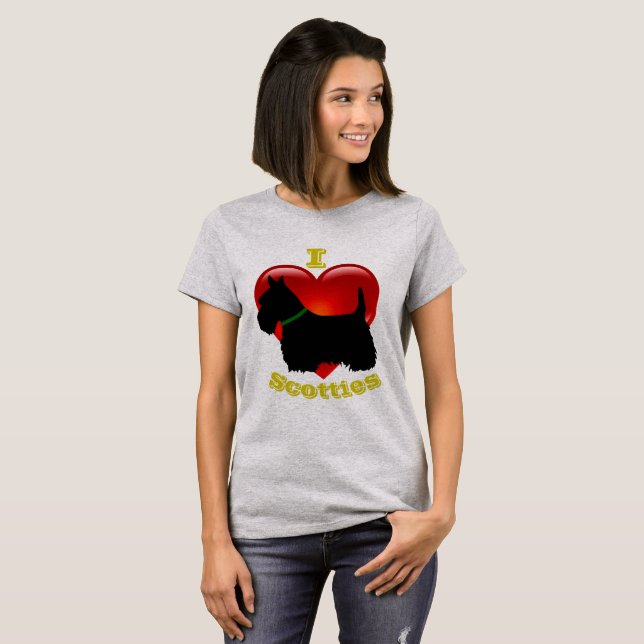 Camiseta Amo a los Terriers Escoceses, gran corazón rojo de (Anverso completo)