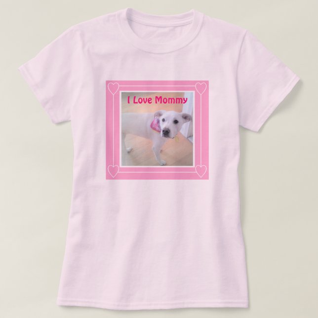 Camiseta Amo a mamá dulce Bonito de perro con cachorro blan (Diseño del anverso)