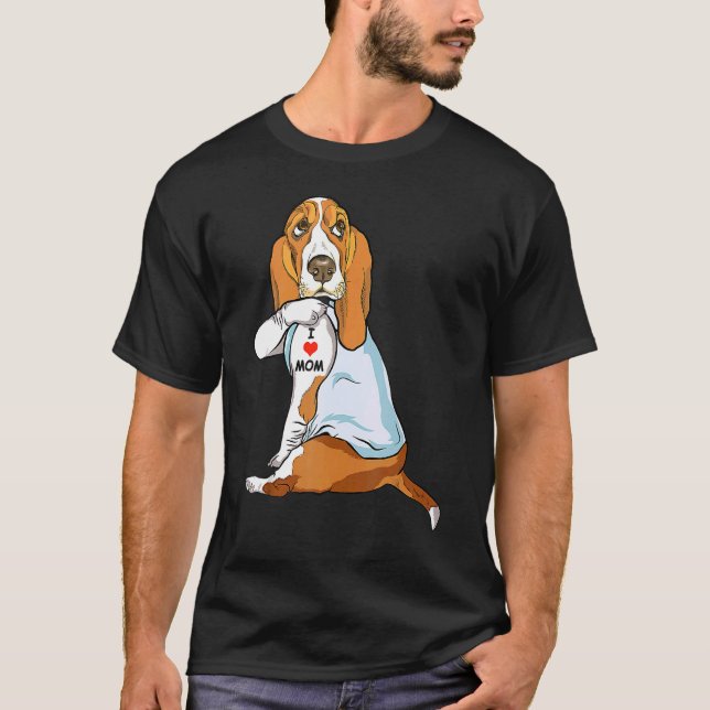 Camiseta Amo a Mamá Tattoo Basset Hound Mamá Perro Mujeres  (Anverso)