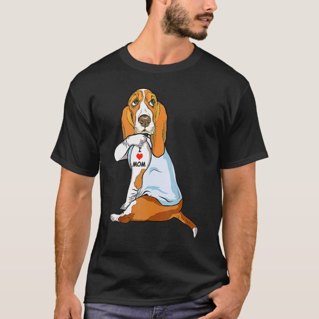 Camiseta Amo a Mamá Tattoo Basset Hound Mamá Perro Mujeres (Anverso)