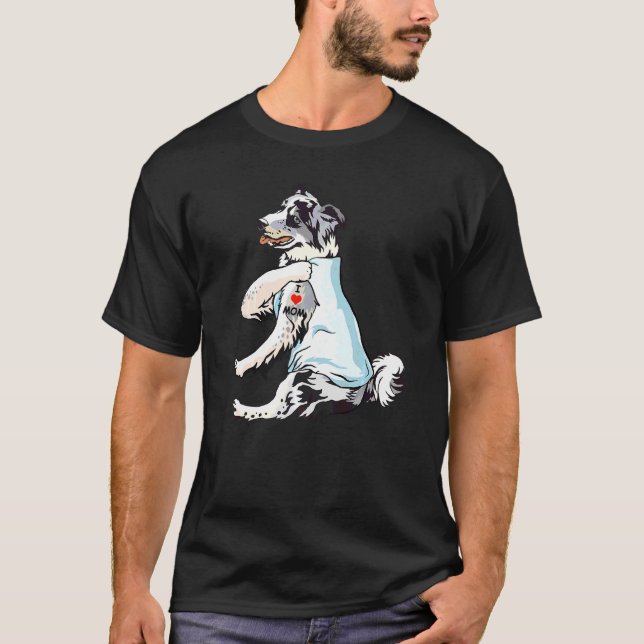 Camiseta Amo a Mamá Tattoo Blue Merle Collie Mom Dog Women (Anverso)