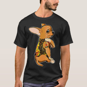 Camiseta Amo a mamá Tattoo Chihuahua Perro Girasol y Leopa