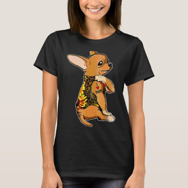 Camiseta Amo a mamá Tattoo Chihuahua Perro Girasol y Leopa (Anverso)