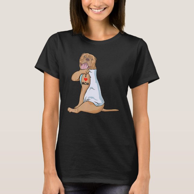 Camiseta Amo A Mamá Tattoo Dogue De Bordeaux Mamá Perro Muj (Anverso)