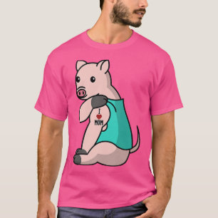 Camiseta Amo a Mamá Tattoo Mini Cerdo Madre Mascota Premium