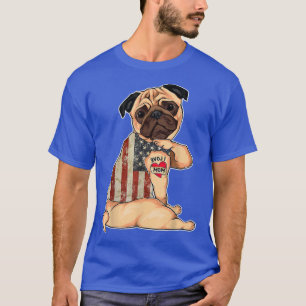 Camiseta Amo a mamá Tattoo Pug Perro Bandera Americana de M