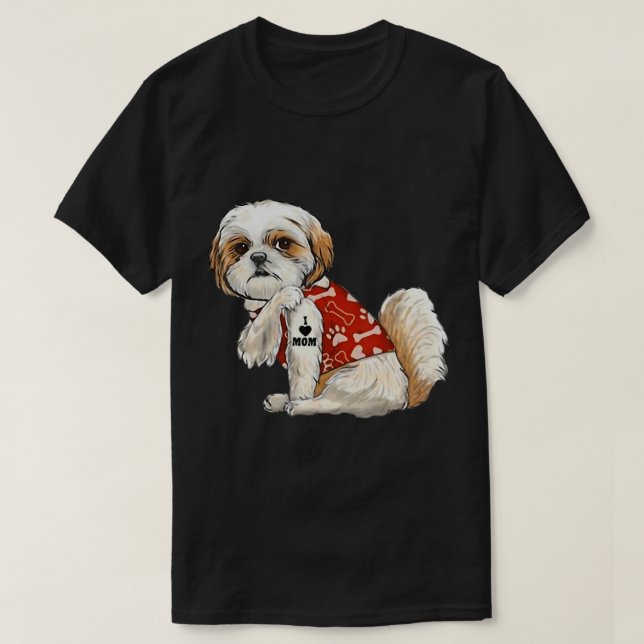 Camiseta Amo a mamá Tattoo Shih Tzu Mamá divertida Día de l (Diseño del anverso)