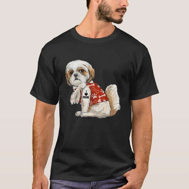 Camiseta Amo a mamá Tattoo Shih Tzu Mamá divertida Día de l (Anverso)