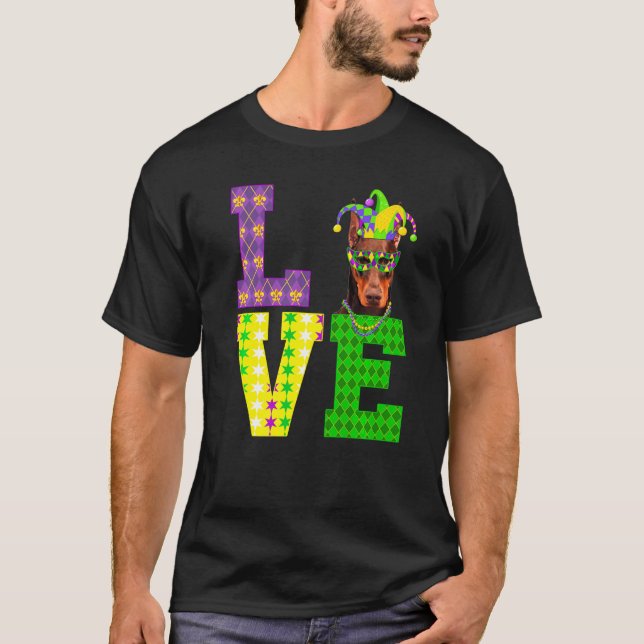 Camiseta Amo a Mardi Gras Doberman Perro Hombres Mujeres Ni (Anverso)