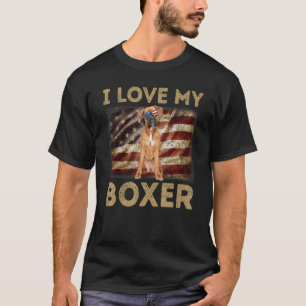 Camiseta Amo A Mi Boxer Papá Mamá Bandera Americana Perro W