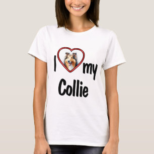 Camiseta Amo a mi collie Marco de foto de corazón rojo lind
