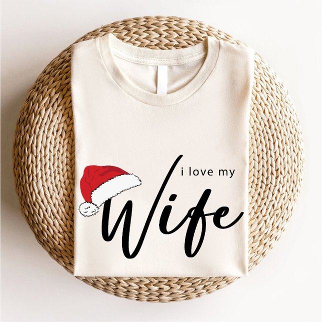 Camiseta Amo a mi esposa Navidades de moda Santa Hat White (I Love My Wife Trendy Christmas Santa Hat White T-Shirt)