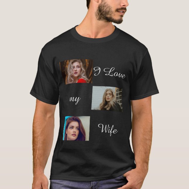 Camiseta Amo a mi esposa Personalizado 3 foto de Collage de (Anverso)