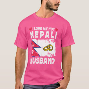 Camiseta Amo a mi esposo nepalí caliente cónyuges bandera d