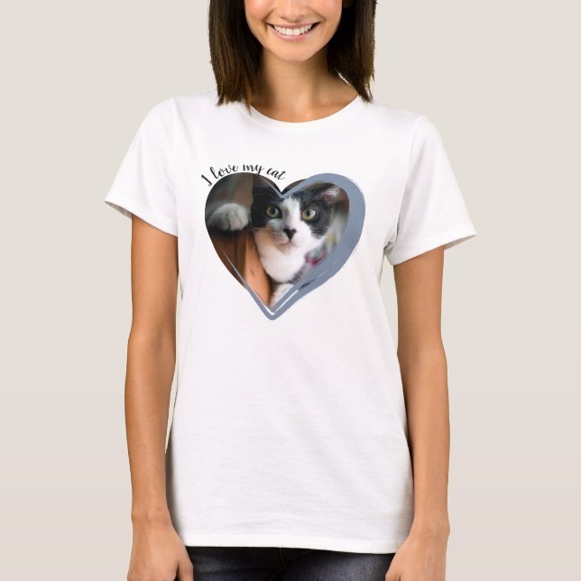 Camiseta Amo a mi gato corazón foto  (Anverso)