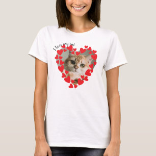 Camiseta Amo a mi gato Corazones Foto