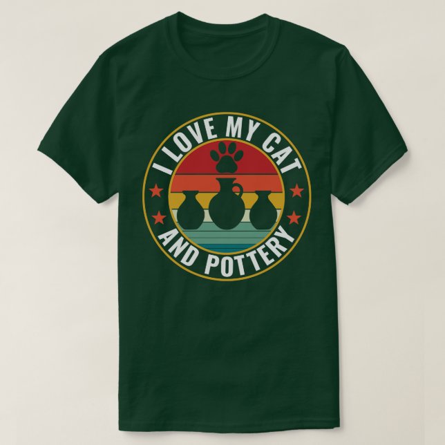 Camiseta Amo a mi gato y a la potería divertida de arcilla (Diseño del anverso)