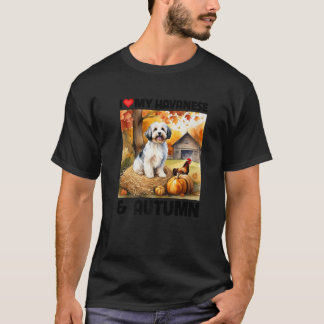Camiseta Amo a mi Havanese y las hojas de otoño calabaza