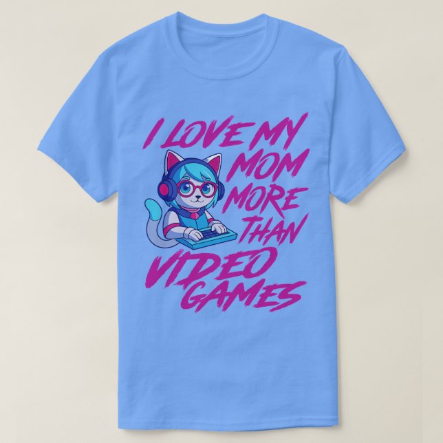 Camiseta amo a mi mamá más que a los videojuegos Cute Cat (Diseño del anverso)