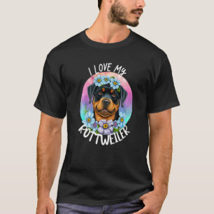 Camiseta Amo a mi mamá perra Rottweiler flores cachorro flo