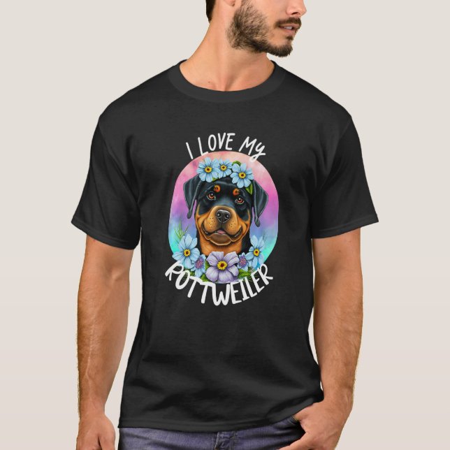 Camiseta Amo a mi mamá perra Rottweiler flores cachorro flo (Anverso)