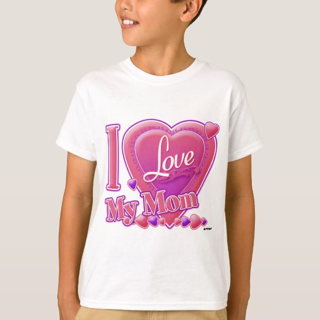 Camiseta Amo a mi mamá rosa/morado - corazón (Anverso)